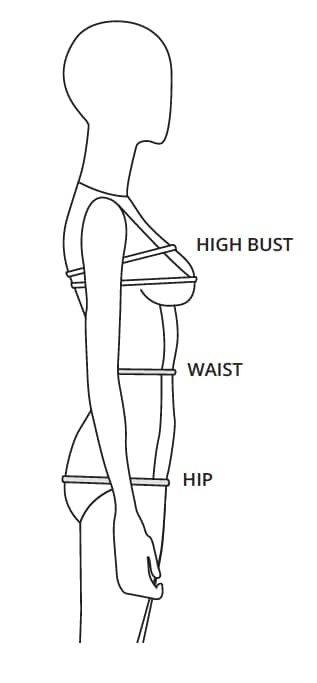 Guide visuel pour prendre les mensurations : poitrine, taille et hanche